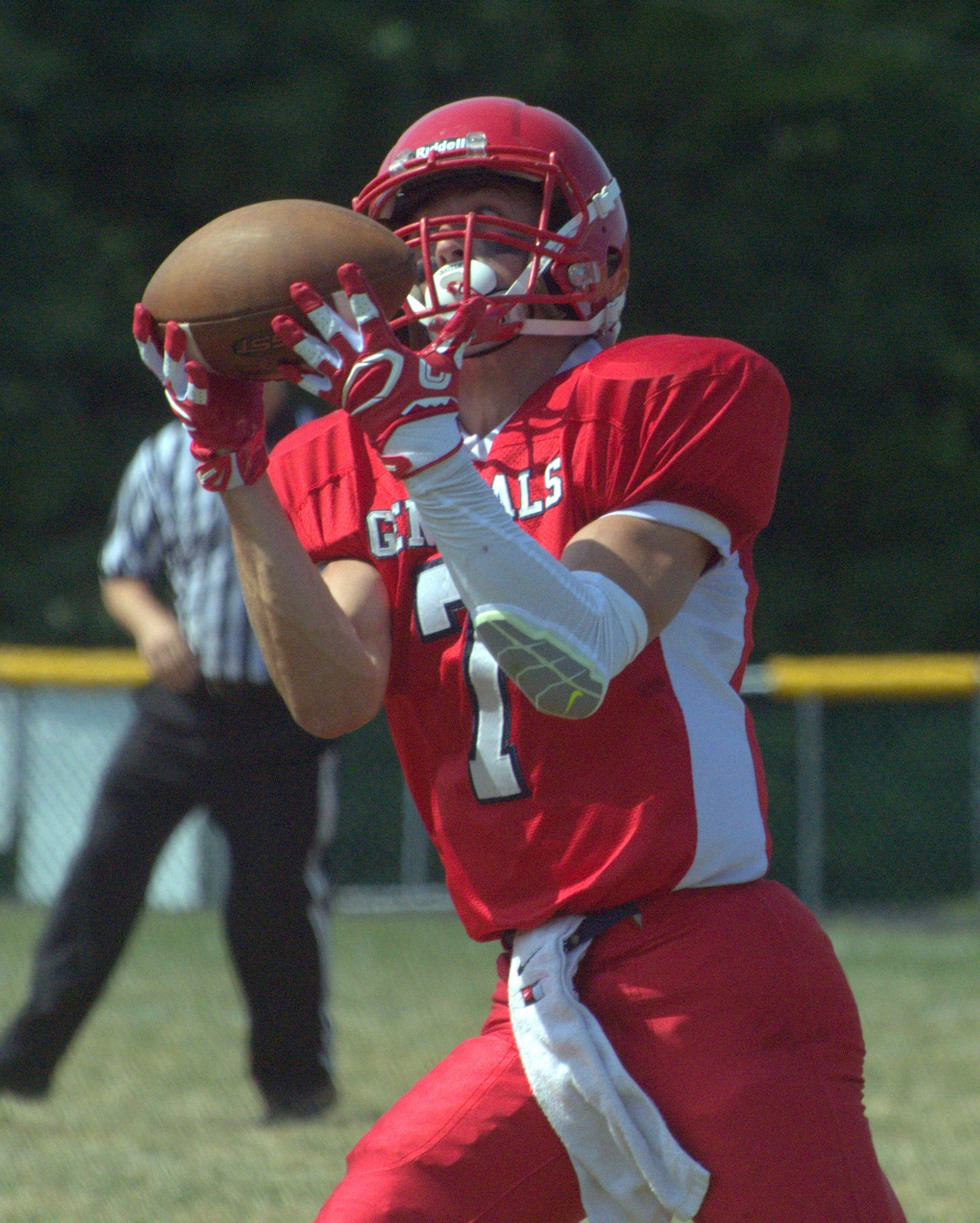 John Stark's Leif Mailloux hauls in a pass.