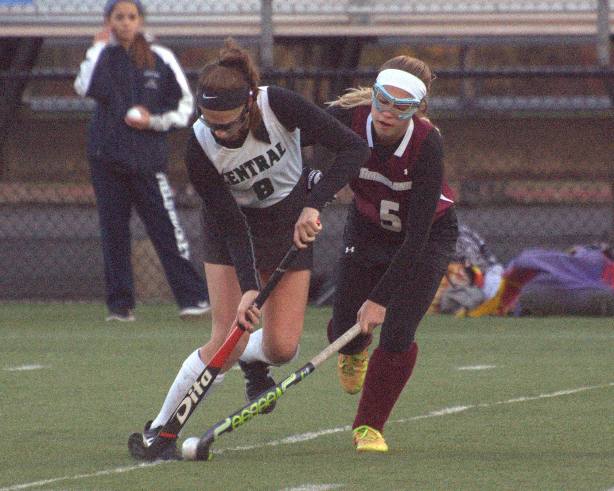 Manchester Central's Abigail Conrad tries to get by Timberlane's Jessica Mezquita.