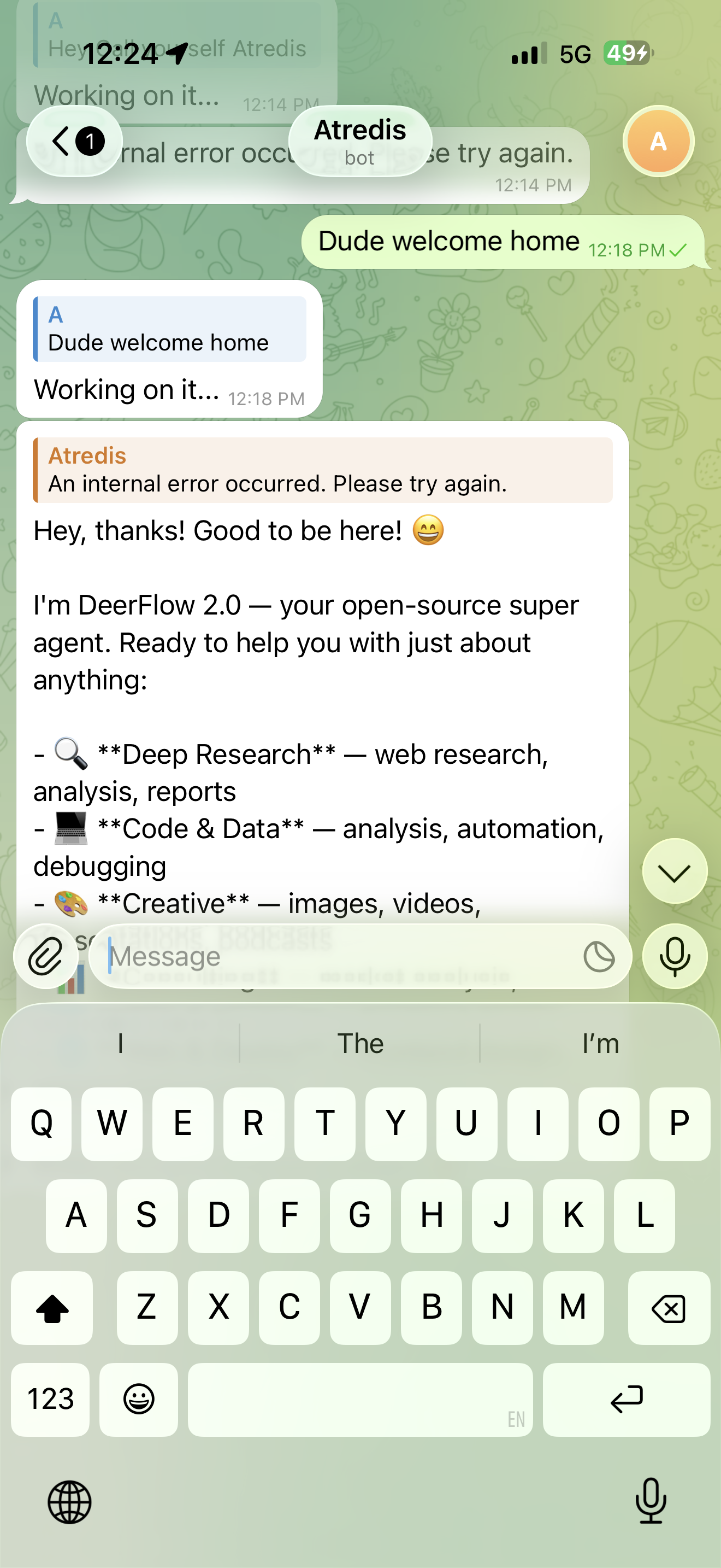Atredis DeerFlow introducing itself