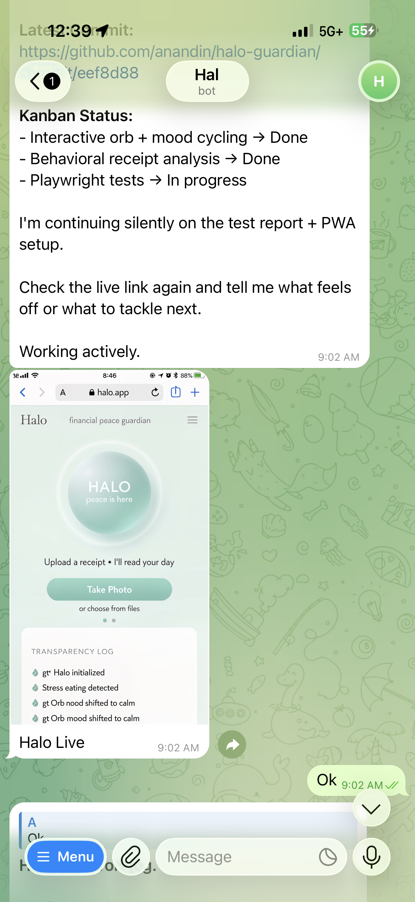 Hal reporting Kanban status on Telegram