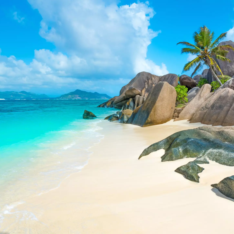 A picture of the Anse Source d'Argent, a famous beach on La Digue island in the Seychelles
