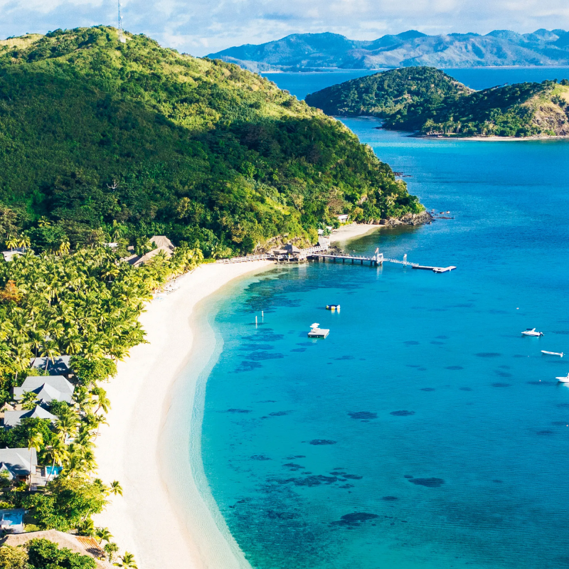 A picture showing a stunning aerial view of the Fiji Islands
