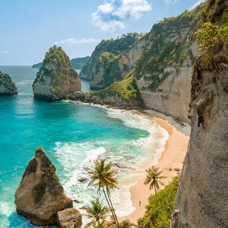 A picture showing Diamond Beach on Nusa Penida Island, southeast of Bali, Indonesia
