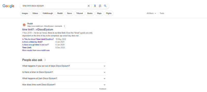 Google search results for ‘Disco Elysium time limit’