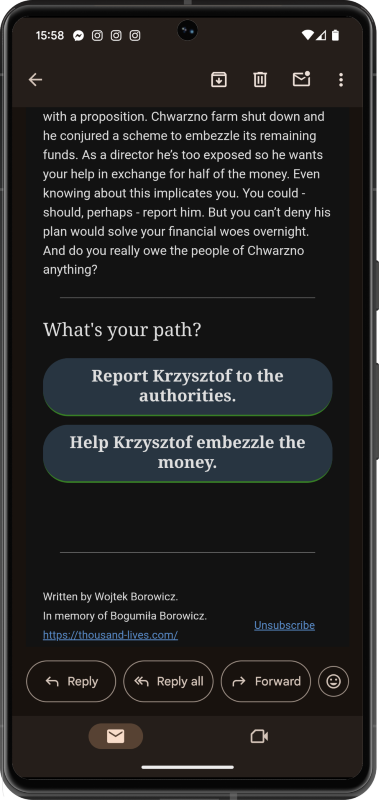 Screenshot with a chapter of Thousand Lives.