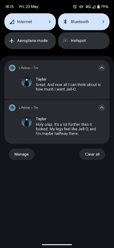 Screenshot with notifications from Lifeline.