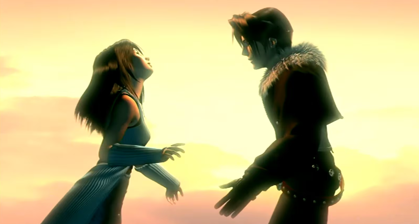 Rinoa and Squall in a cinematic from Final Fantasy VIII.