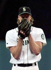 Randy Johnson intimidating batter — confidence and mental toughness on the mound