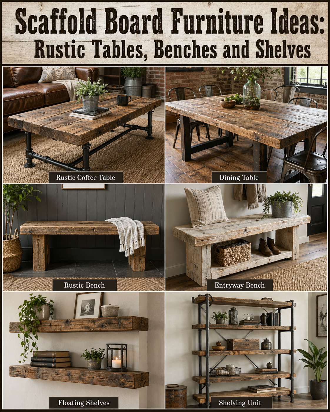 Scaffold Board Furniture Ideas: Rustic Tables, Benches and Shelves