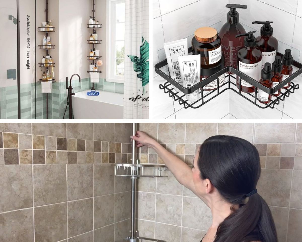 A Corner Shower Caddy For Space-Saving Bathroom Storage Solutions!