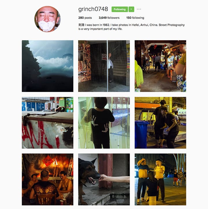 刘涛(@grinch0748)，街头摄影师，主业是为中国安徽省一家供水公司从事抄水表工作，利用职务可以四处穿梭的性质，从事街头摄影。