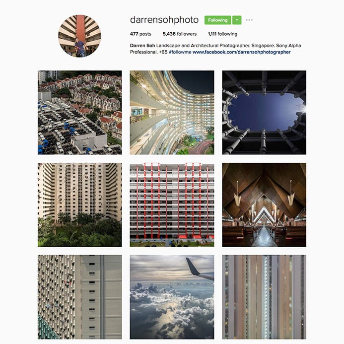 Darren Soh(@darrensohphoto)，新加坡景观和建筑摄影师，他的作品获得许多国际奖项，甚至被新加坡博物馆和世界各地搜藏家搜藏。