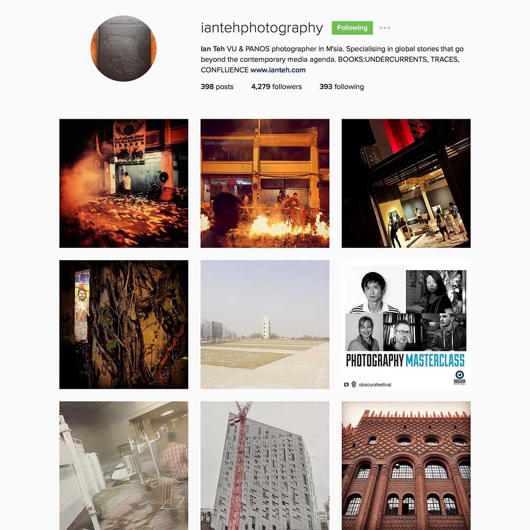 Ian Teh (@iantehphotography) ，法国VU图片社和Panos摄影师，为多个国际知名报刊供稿，发表系列作品包括Undercurrents (2008)、 Traces (2011)、Confluence (2014)。