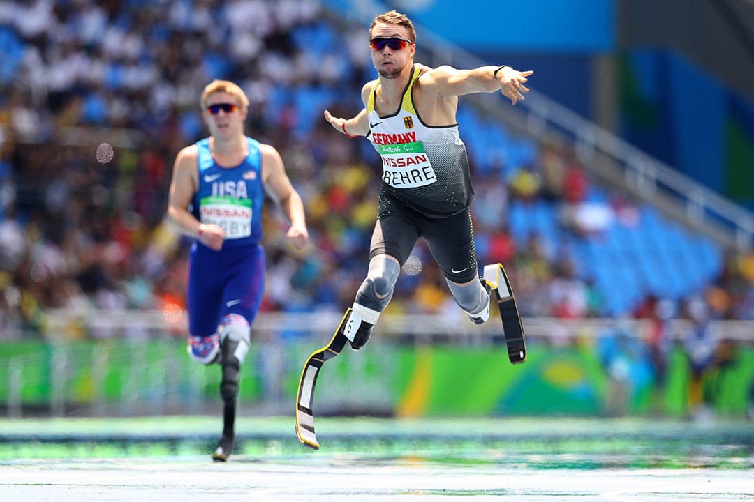 德国选手David Behre出赛男子四百公尺T44级决赛。