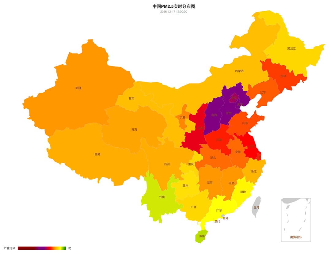 中國空氣質量在12月15日至21日的變化。圖-12月17日。
