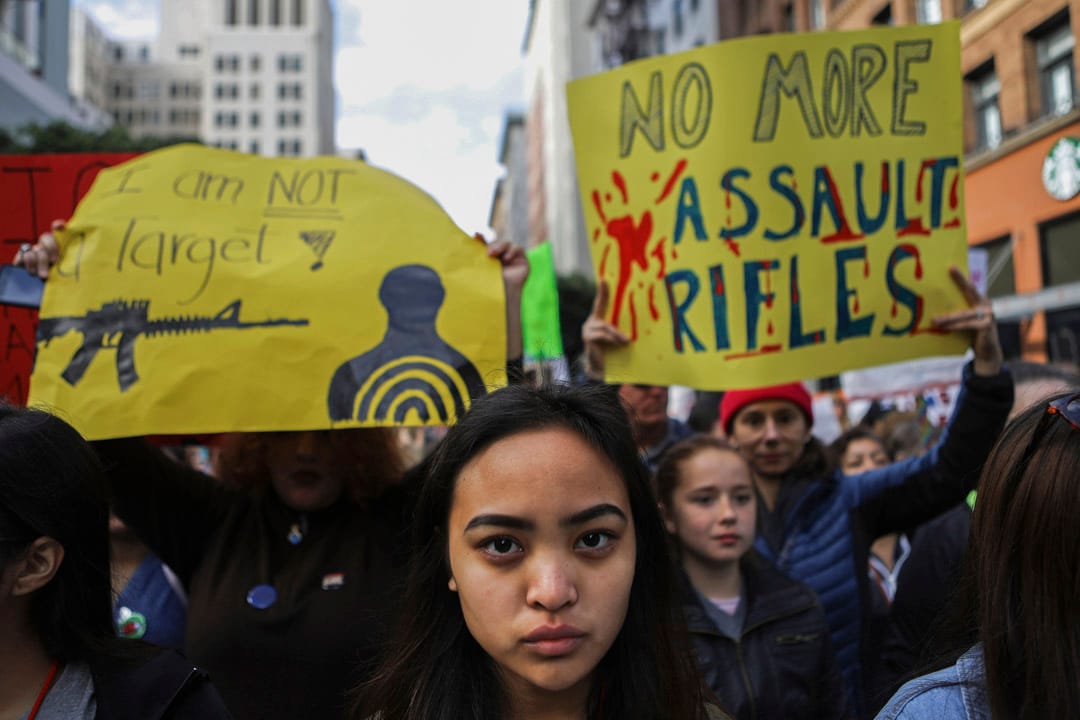 美國加州，民眾響應號召，到街頭參與「March for Our Lives」全國性槍械管制遊行活動。