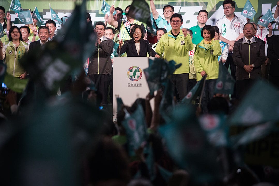 2018年11月21日，蔡英文在姚文智的造勢晚會上。