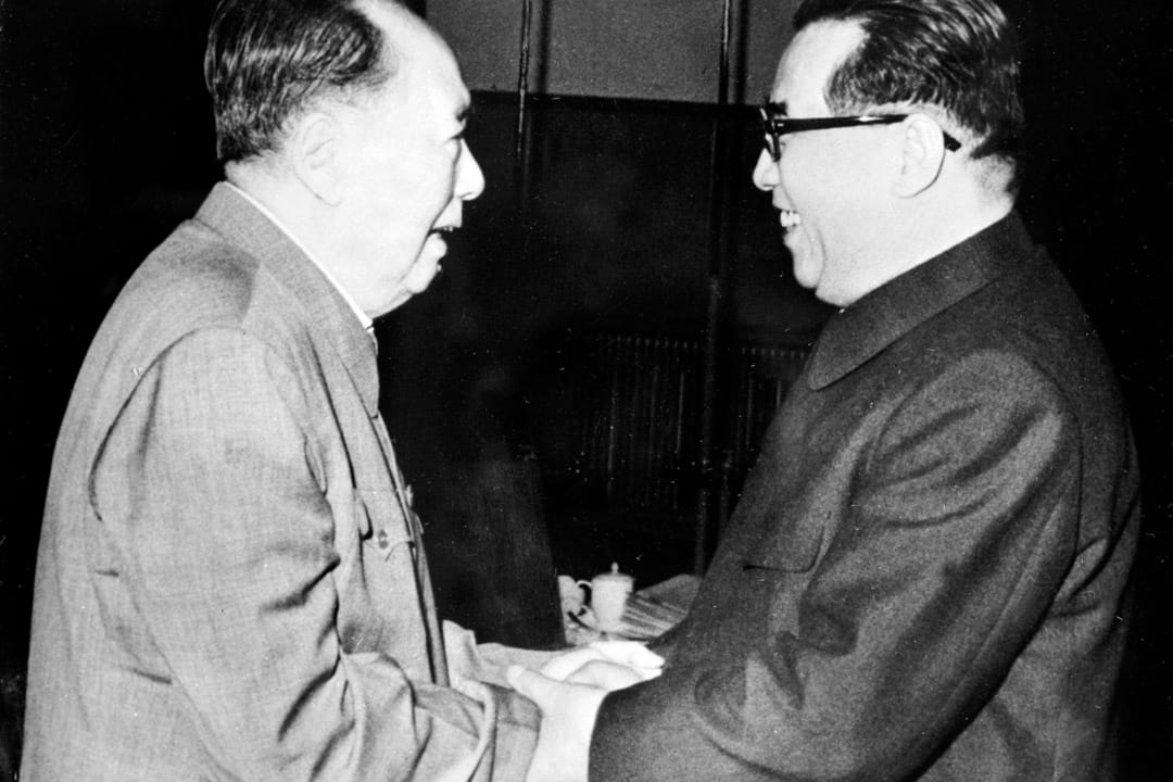 前國家主席毛澤東與北韓領袖金日成。