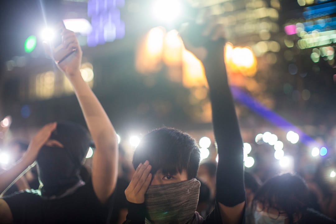 2019年8月22日，中学生到中环参与“罢课不罢学”反修例集会。