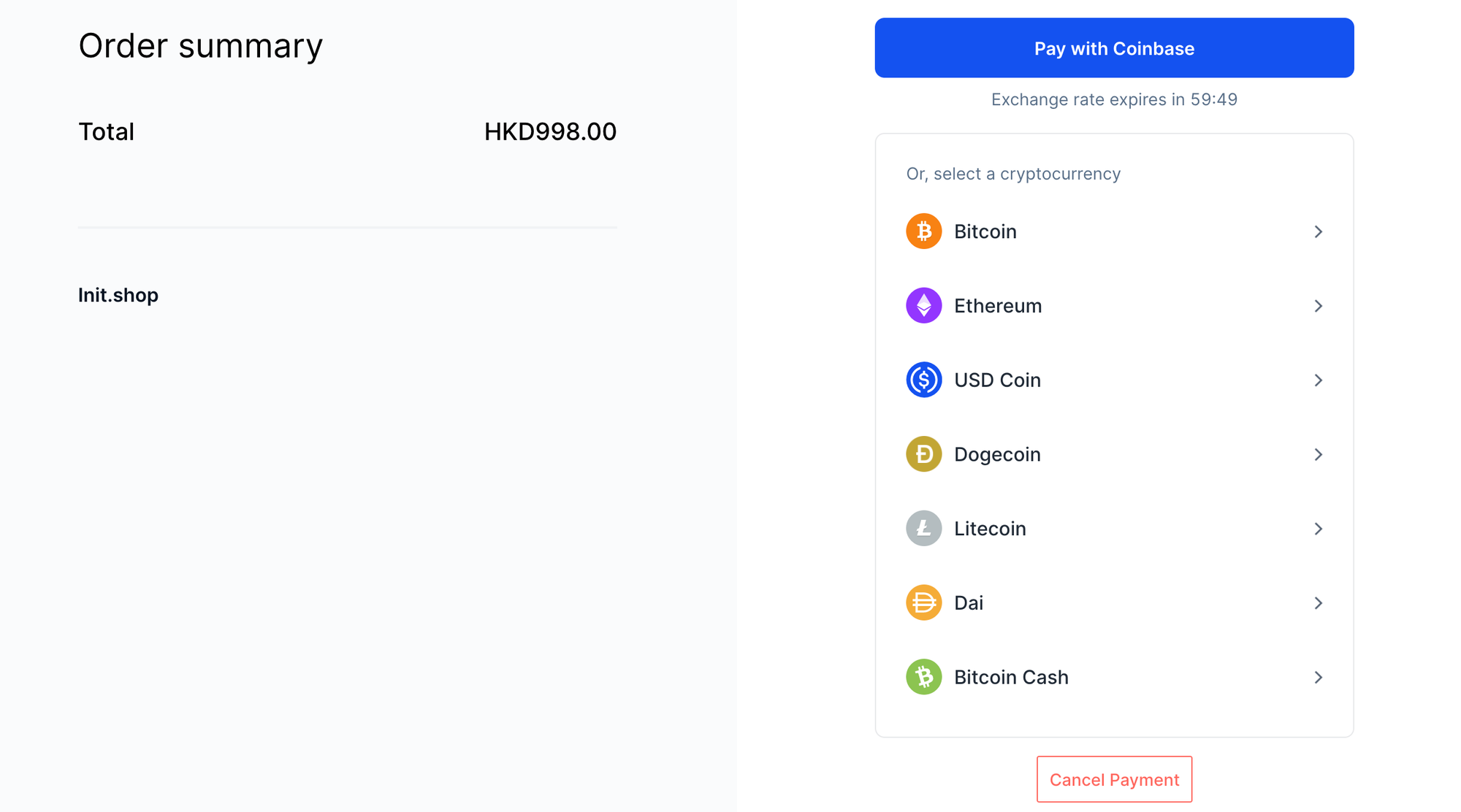 虛擬貨幣支付頁面