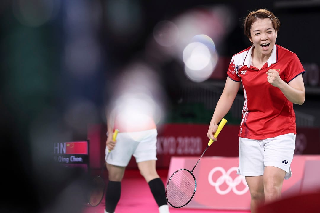 2021年8月2日，東京奧運羽毛球女雙金牌戰中，中國隊的陳清晨。