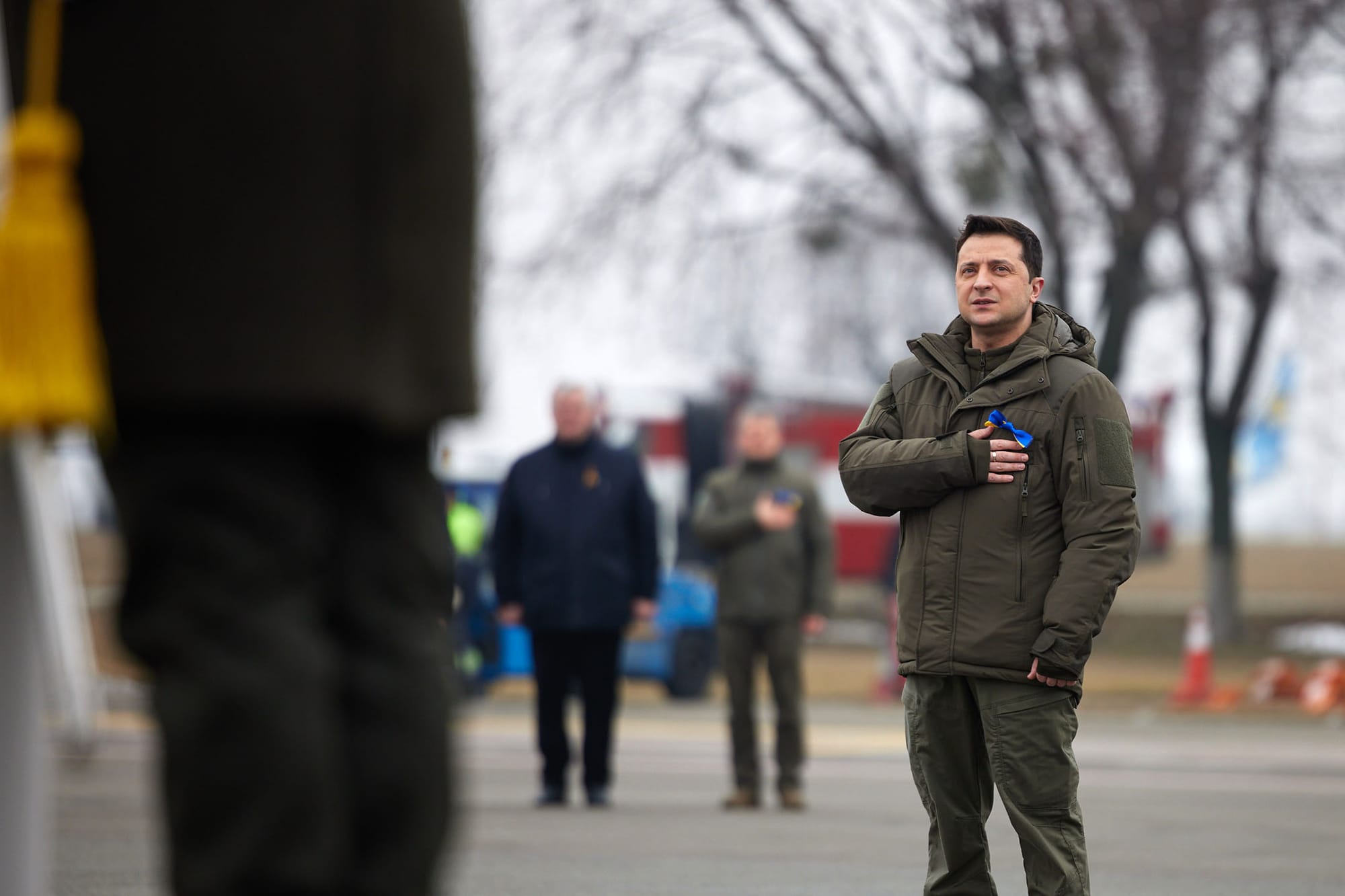 2022年2月16日烏克蘭基輔,烏克蘭總統澤連斯基出席了一個活動於烏克蘭的統一日。