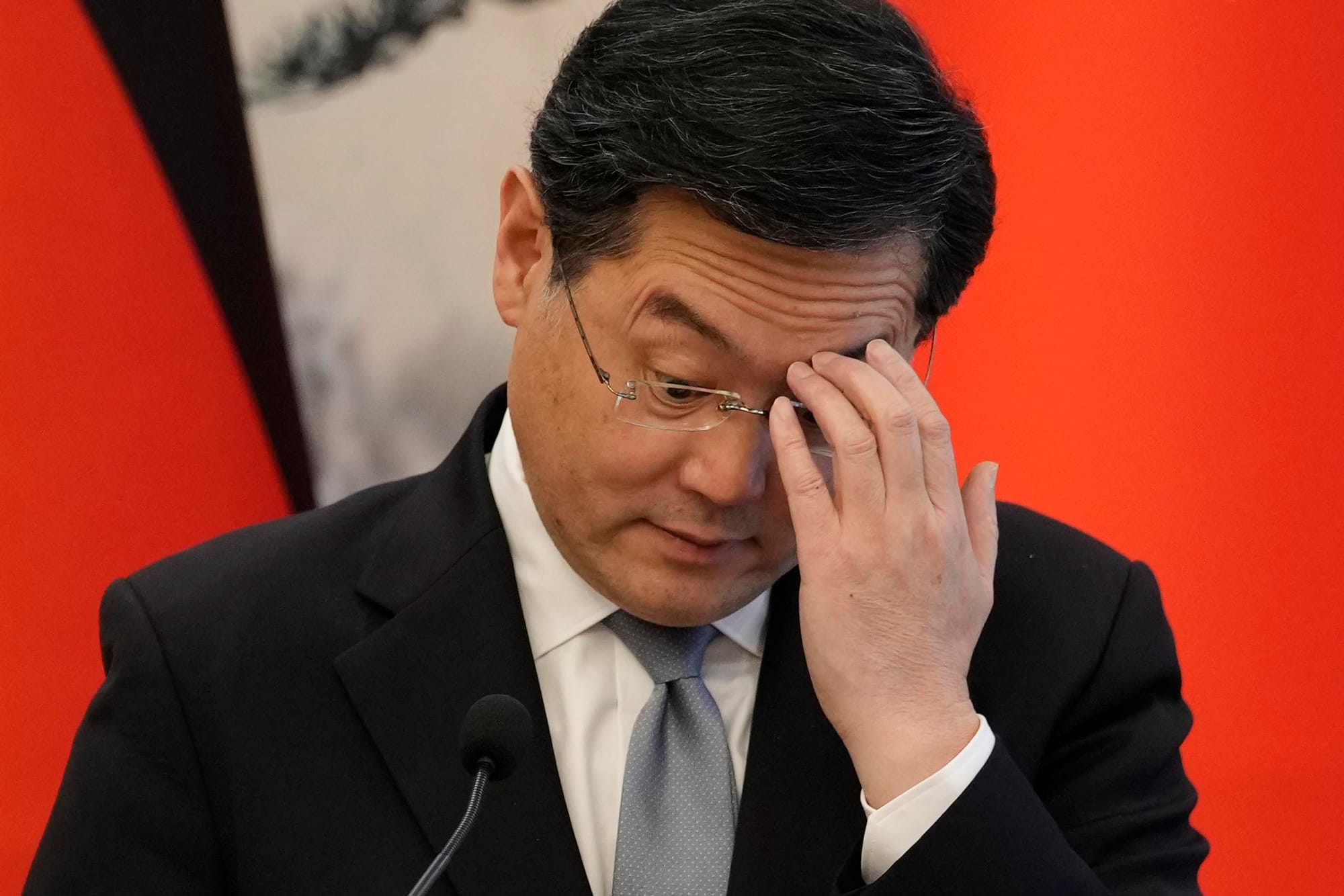 2023年4月14日，北京釣魚台國賓館，中國外交部長秦剛與德國外交部長安娜萊娜·貝爾博克舉行記者會。攝：Suo Takekuma/Pool via Getty Images