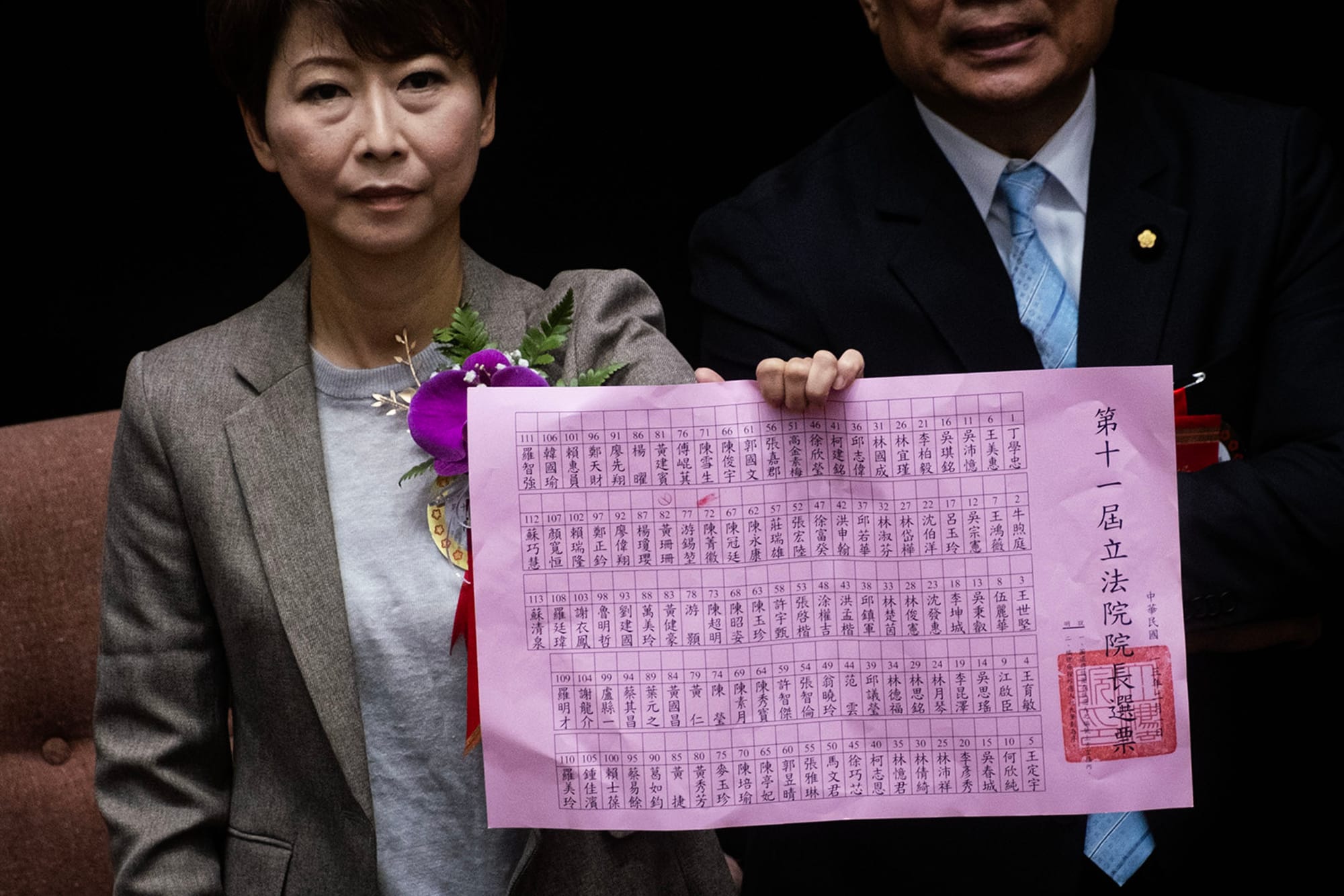 2024年2月1日,立法院,第11届立委今天报到并宣誓就职,进行立法院长选举期间,其中一张问题选票。摄:陈焯煇/端传媒