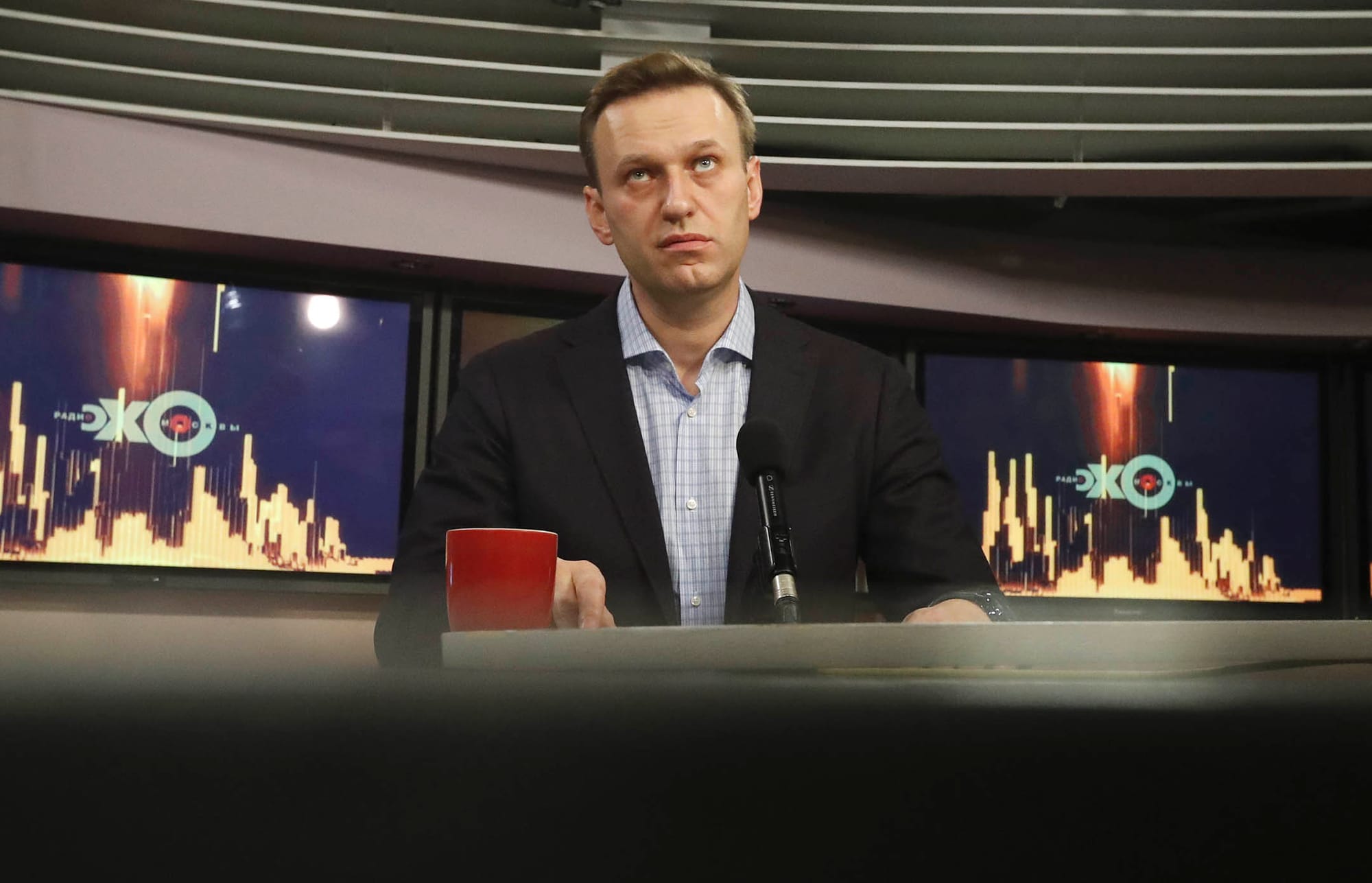 2017年12月27日，俄羅斯莫斯科，反對派領袖納瓦尼出席莫斯科迴聲廣播電台節目播出。攝：Sergei Karpukhin/Reuters/達志影像