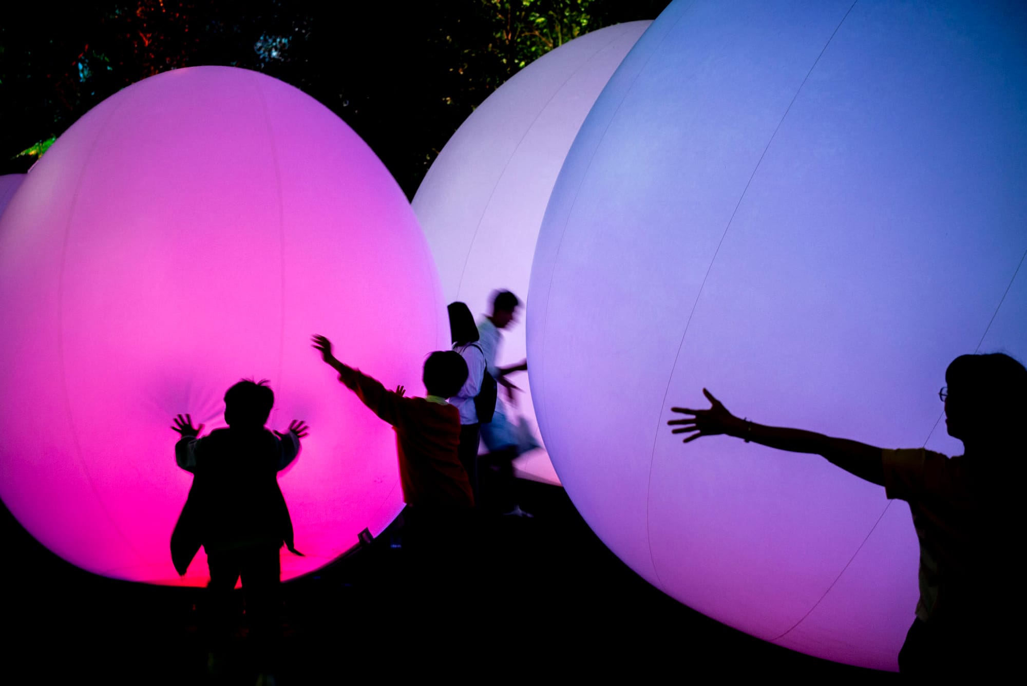 2024年3月27日，康文署藝術計劃「藝術@維港2024」，於金鐘添馬公園至海上放置200多件3及5米高的「發光蛋（ovoid）」裝置。 攝：林振東/端傳媒