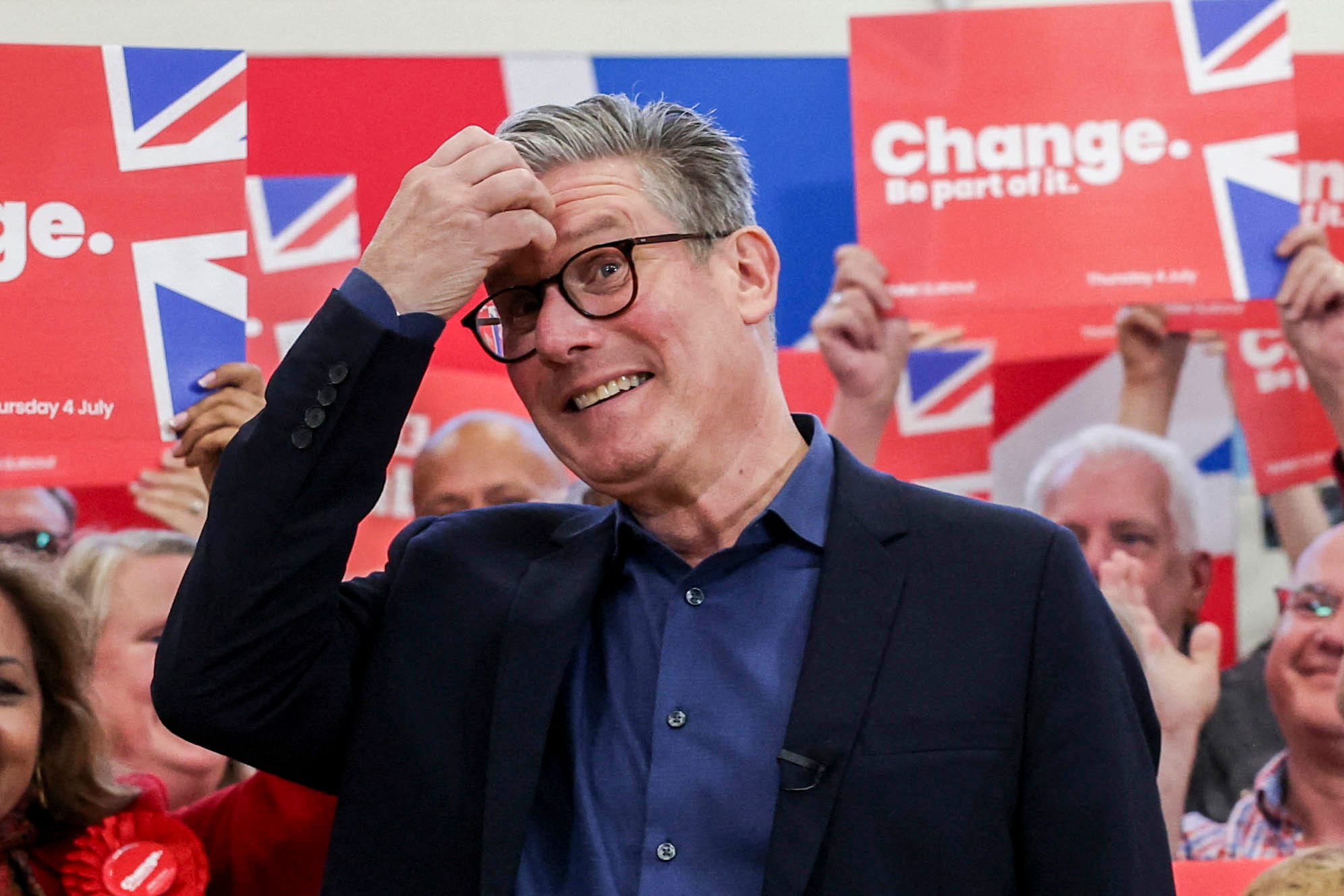 2024年7月3日，工党党魁斯塔默出席在英国雷迪奇举行的工党大选竞选活动。摄：Phil Noble/Reuters/达志影像