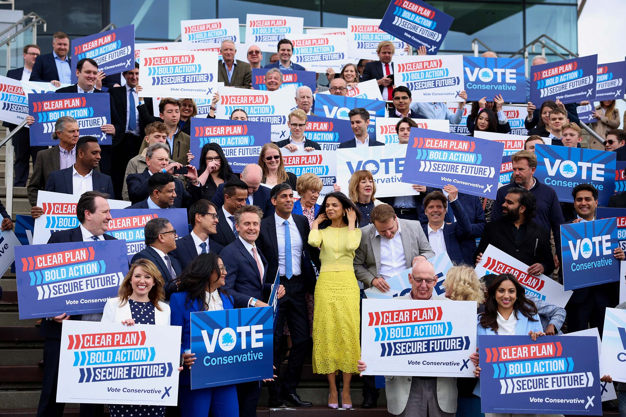 2024年6月11日，北安普敦郡，英國首相辛偉誠 (Rishi Sunak) 發表保守黨選舉宣言。攝：Phil Noble/Reuters/達志影像