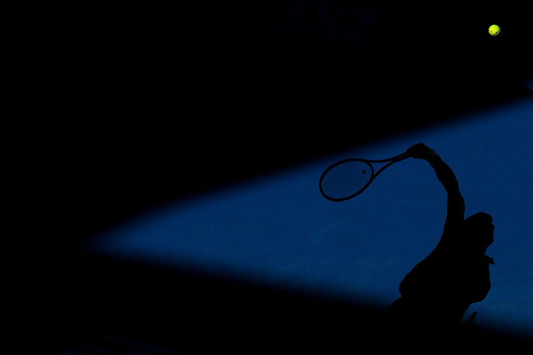 2016年1月24日，2016年澳大利亚网球公开赛，塞尔维亚选手德约科维奇。摄： Scott Barbour/Getty Images