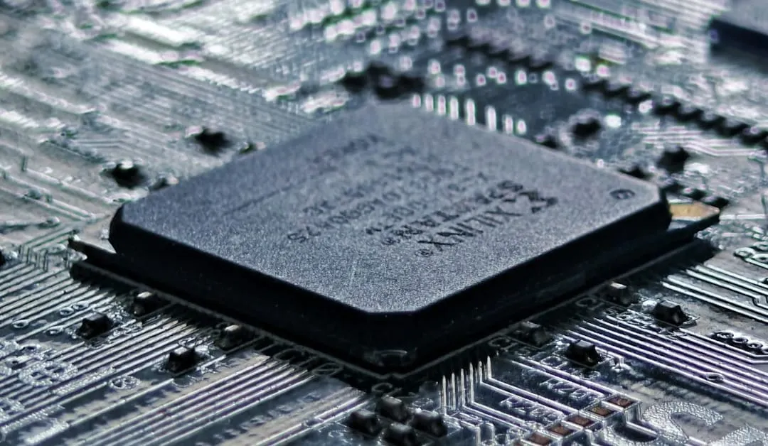 A macro shot shows a microchip with intricate circuitry, symbolizing advanced data storage technology and semiconductor innovation.