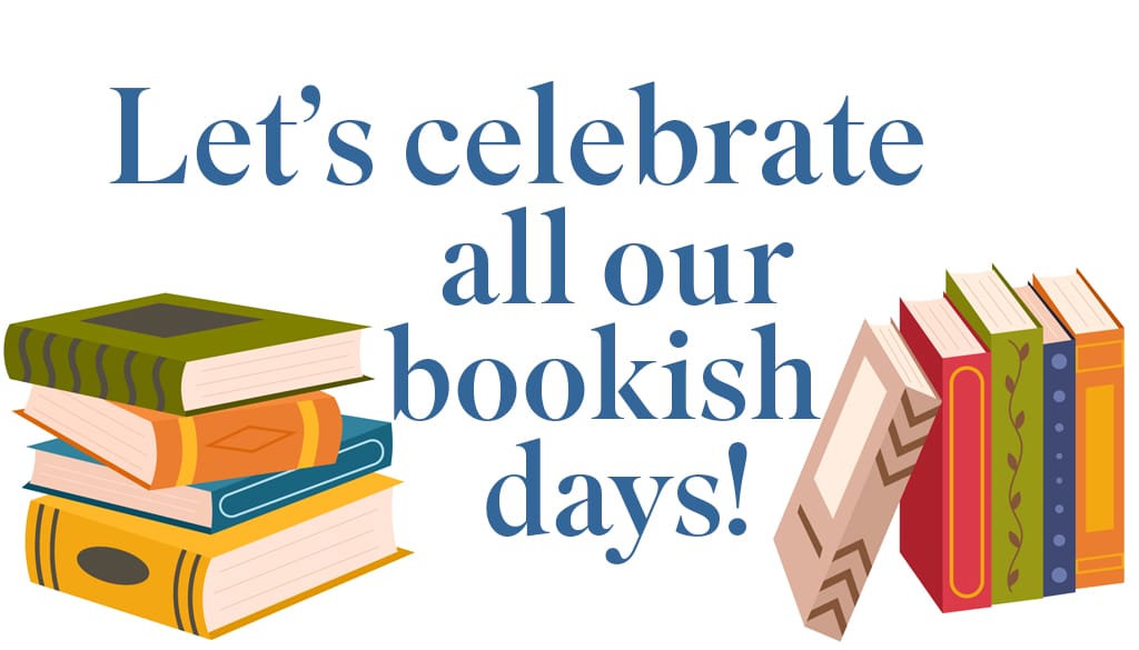 illustrated graphic with colorful books
