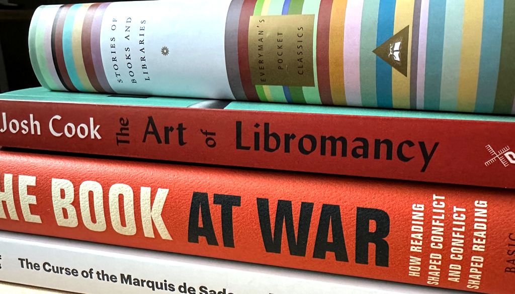 a stack of book spines