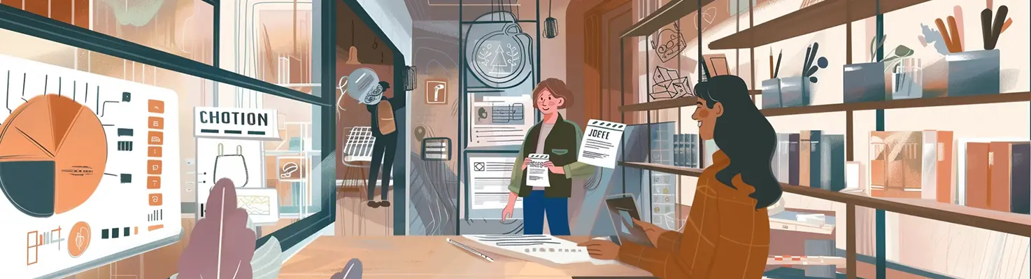 A neurodivergent professional presents a strengths-based resume to a hiring manager in an inclusive workspace, advocating for their skills and accommodations.