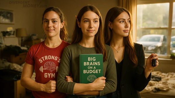 Photo of 3 versions of the same woman representing physical, mental, and financial health