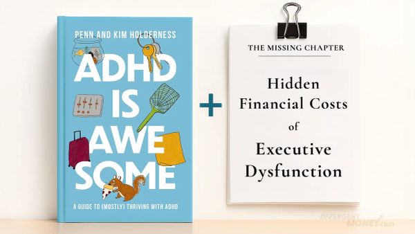 Photo of "ADHD is Awesome" by Penn and Kim Holderness plus the Missing Chapter, "Hidden Financial Costs" of Executive Dysfunction