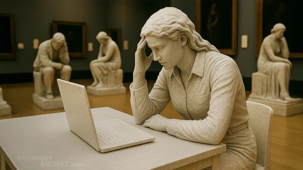 A marble statue of a woman unable to begin a new task. Failing at task initiation.