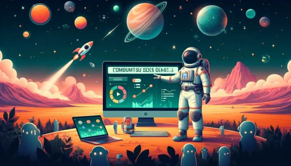 An account executive conducting a comprehensive SaaS sales demo to exited audience.