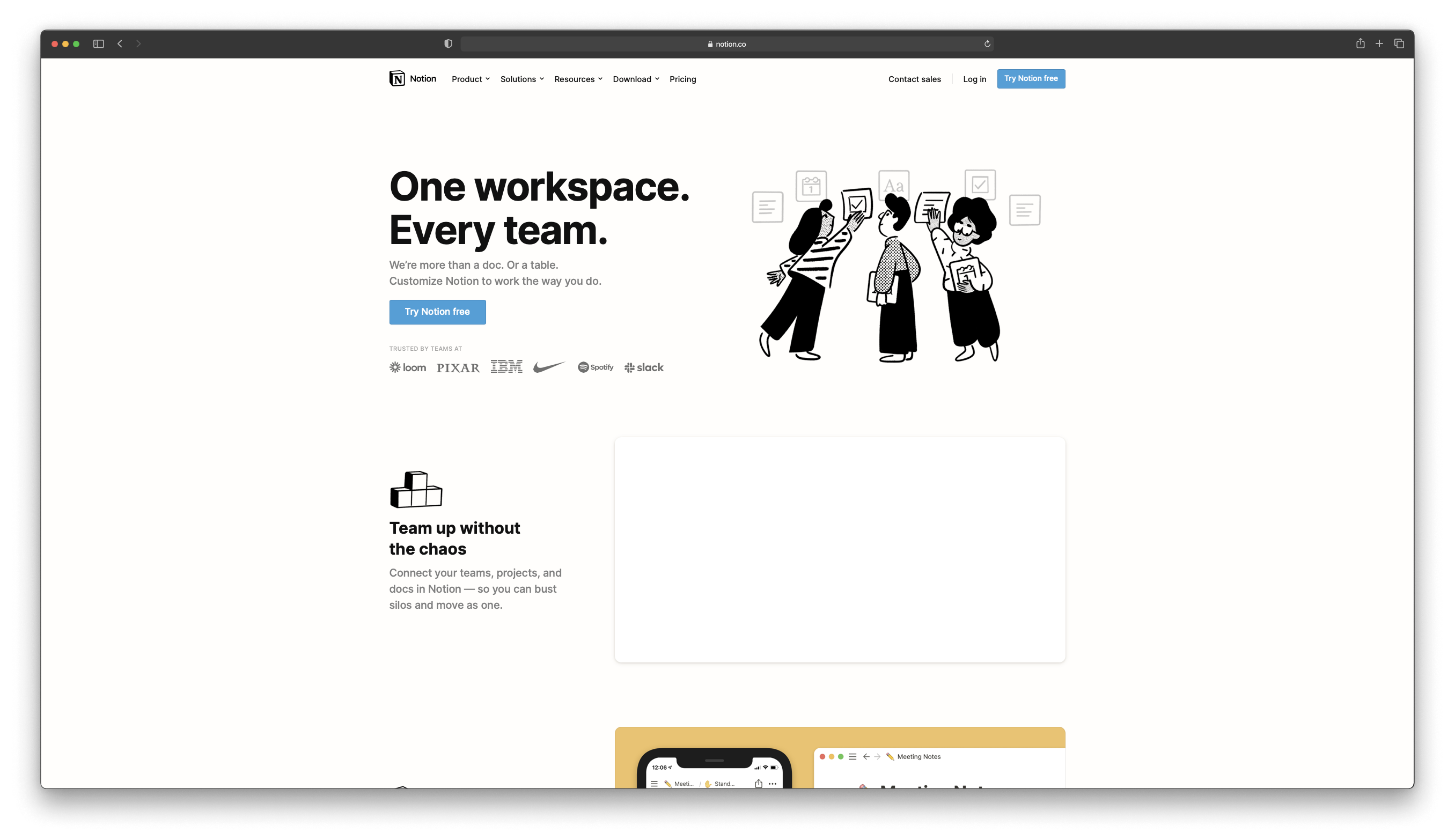 Notion landing page