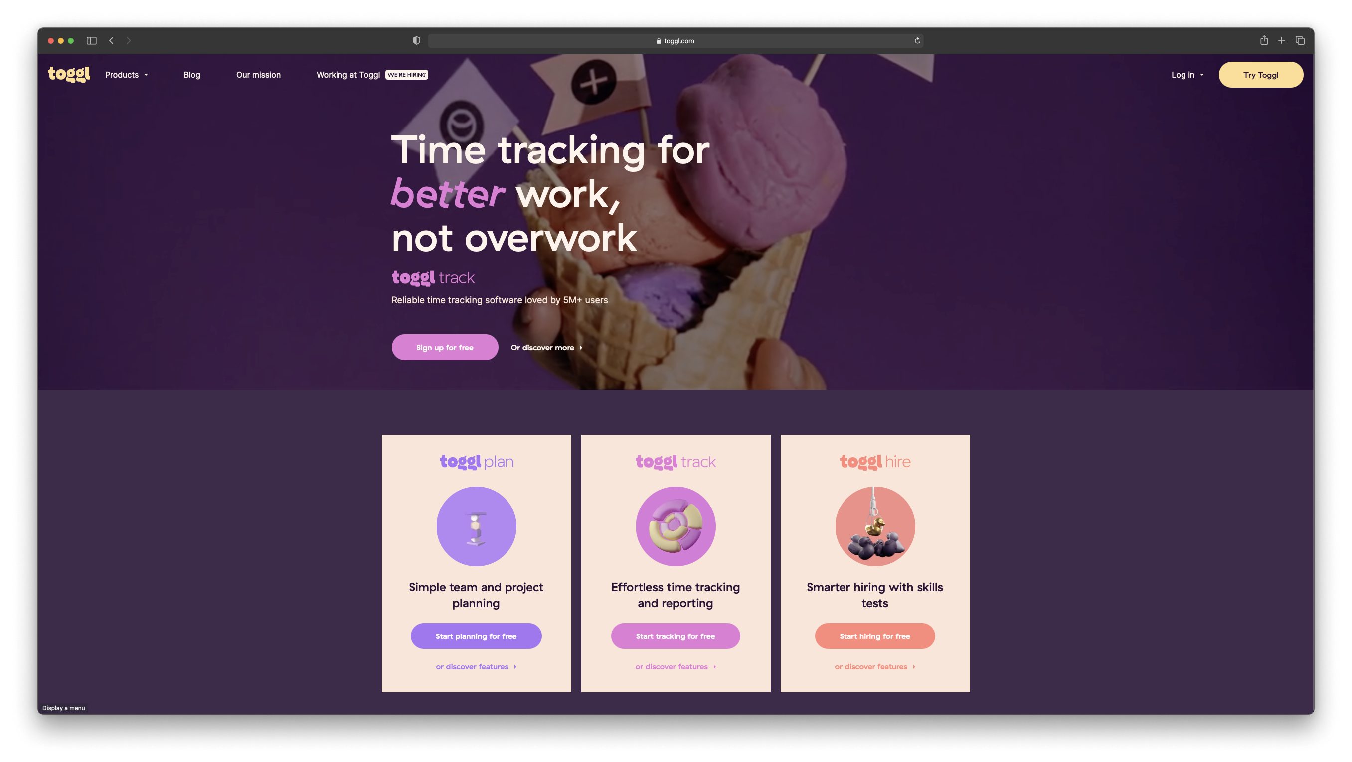 Toggl landing page