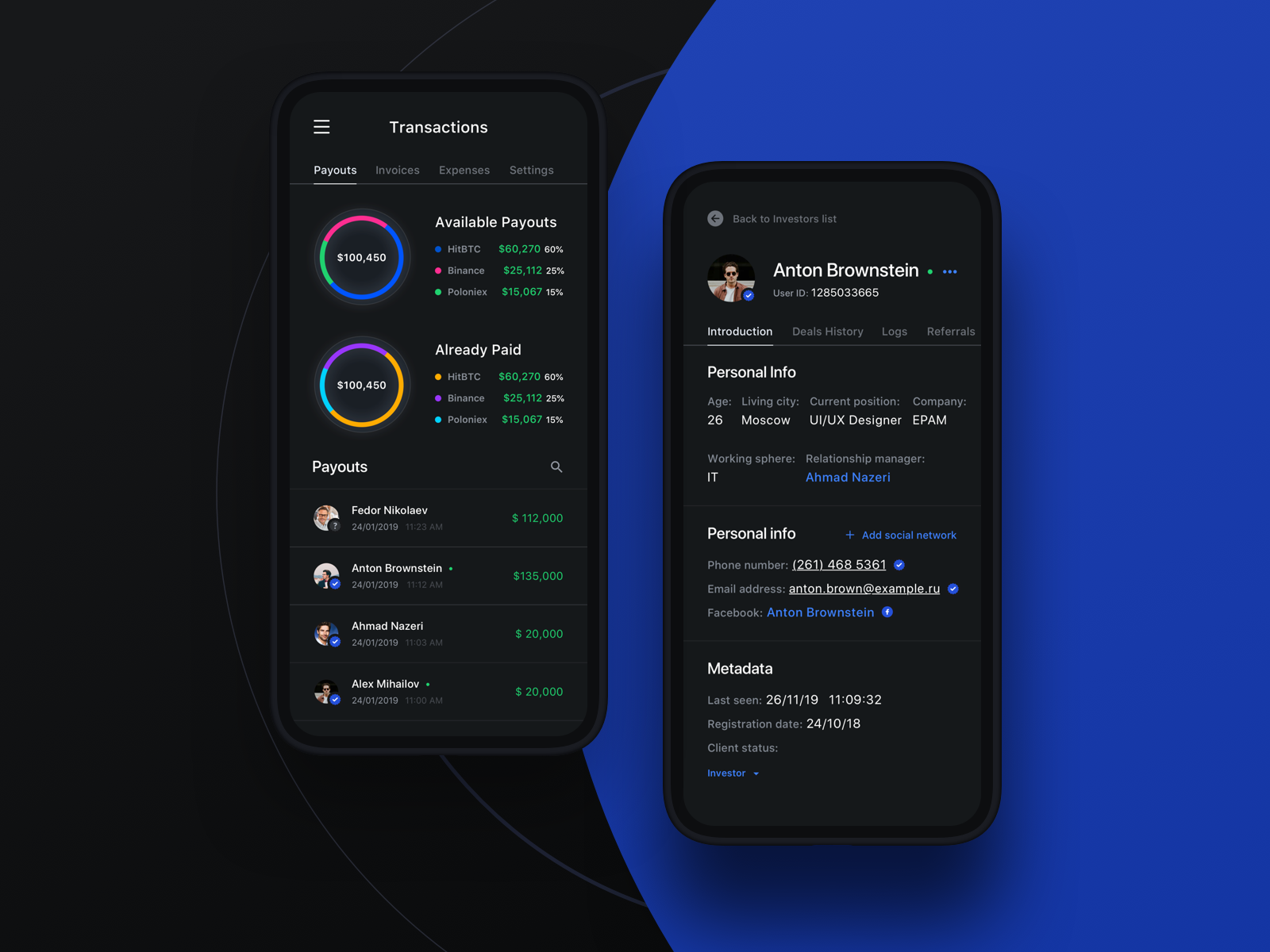 Dark mode mobile app design by Merge Development