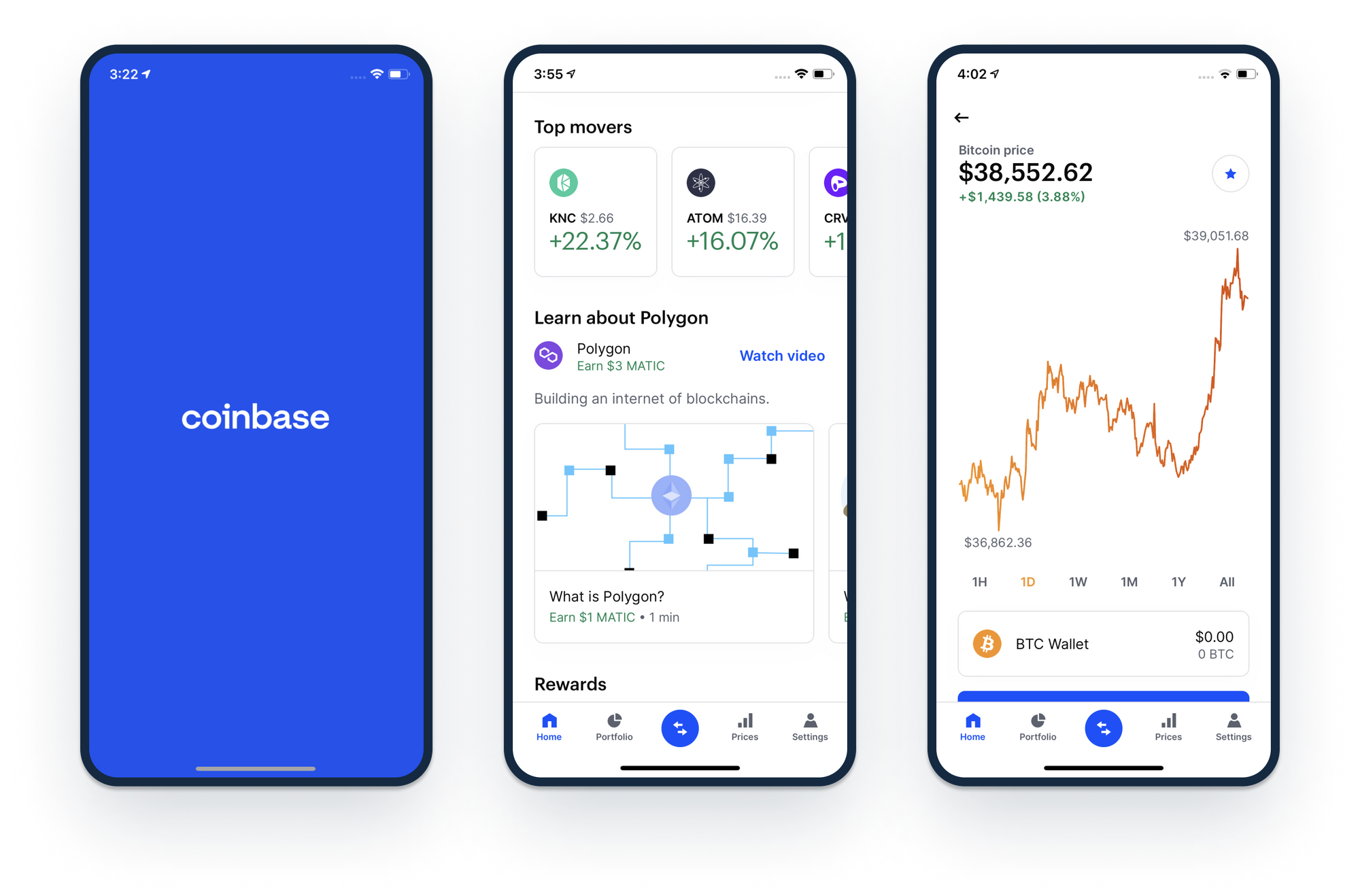 Coinbase app screenshots