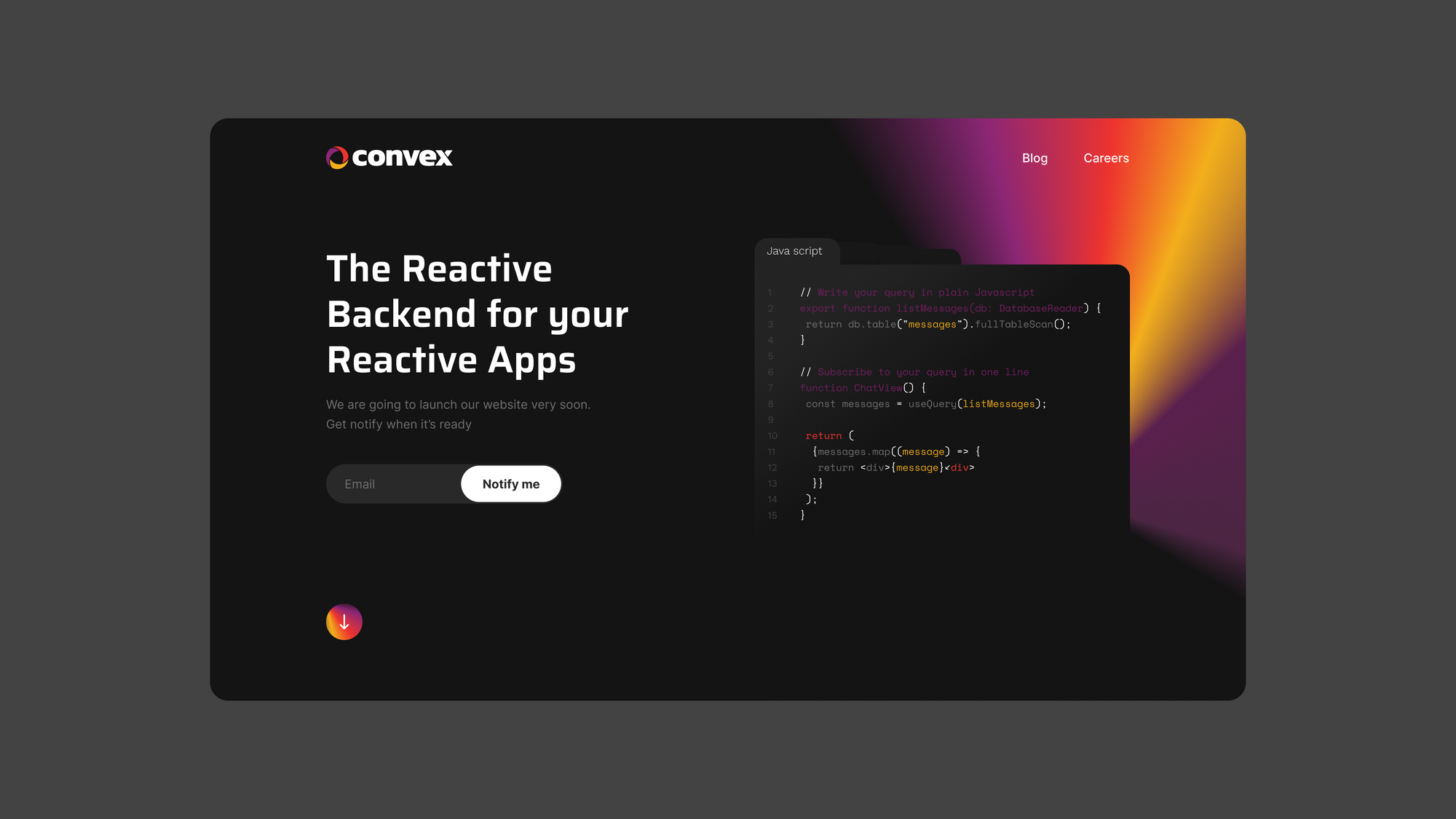 Convex landing page