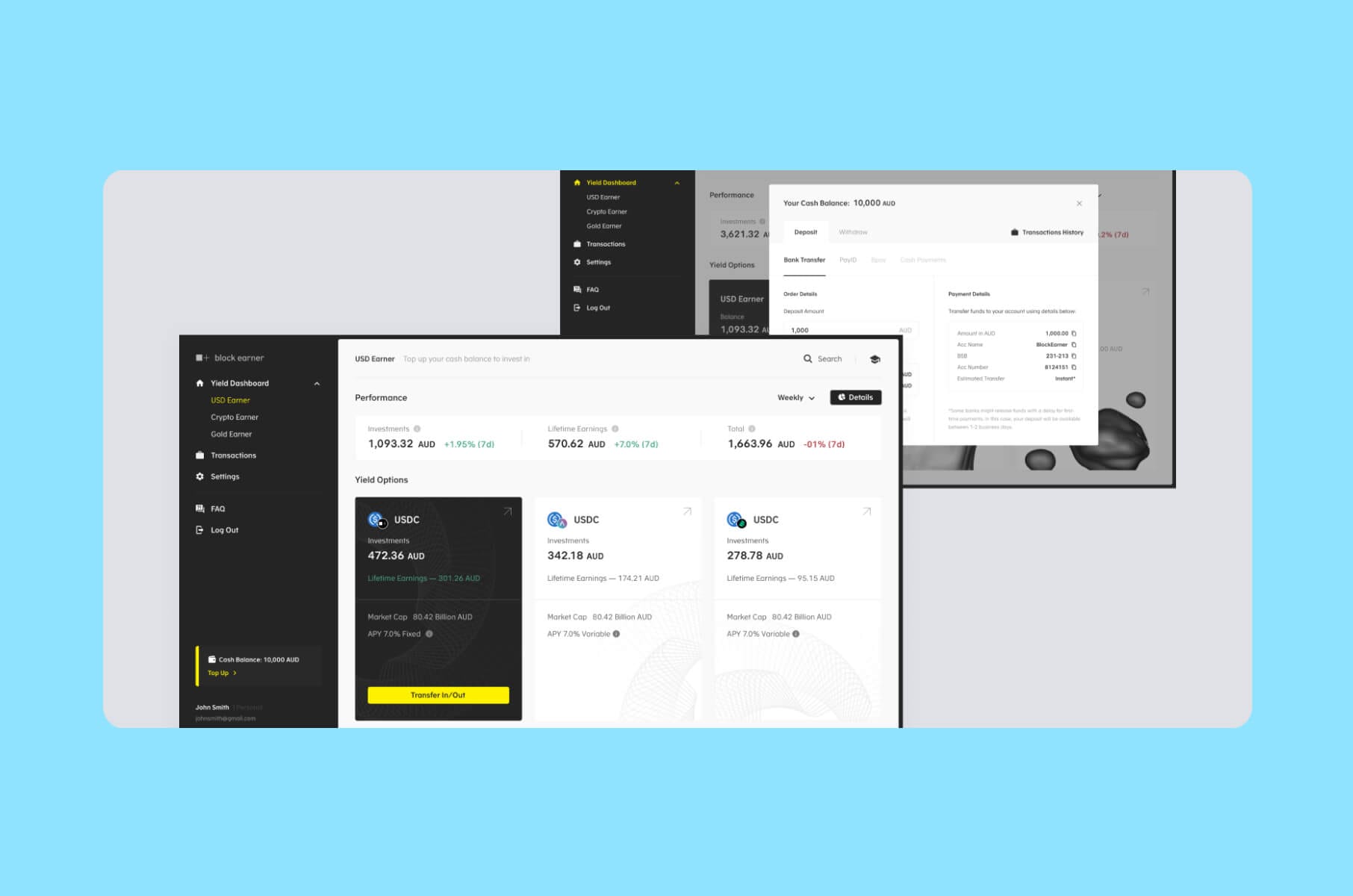 Web3 website design example - Block Earner