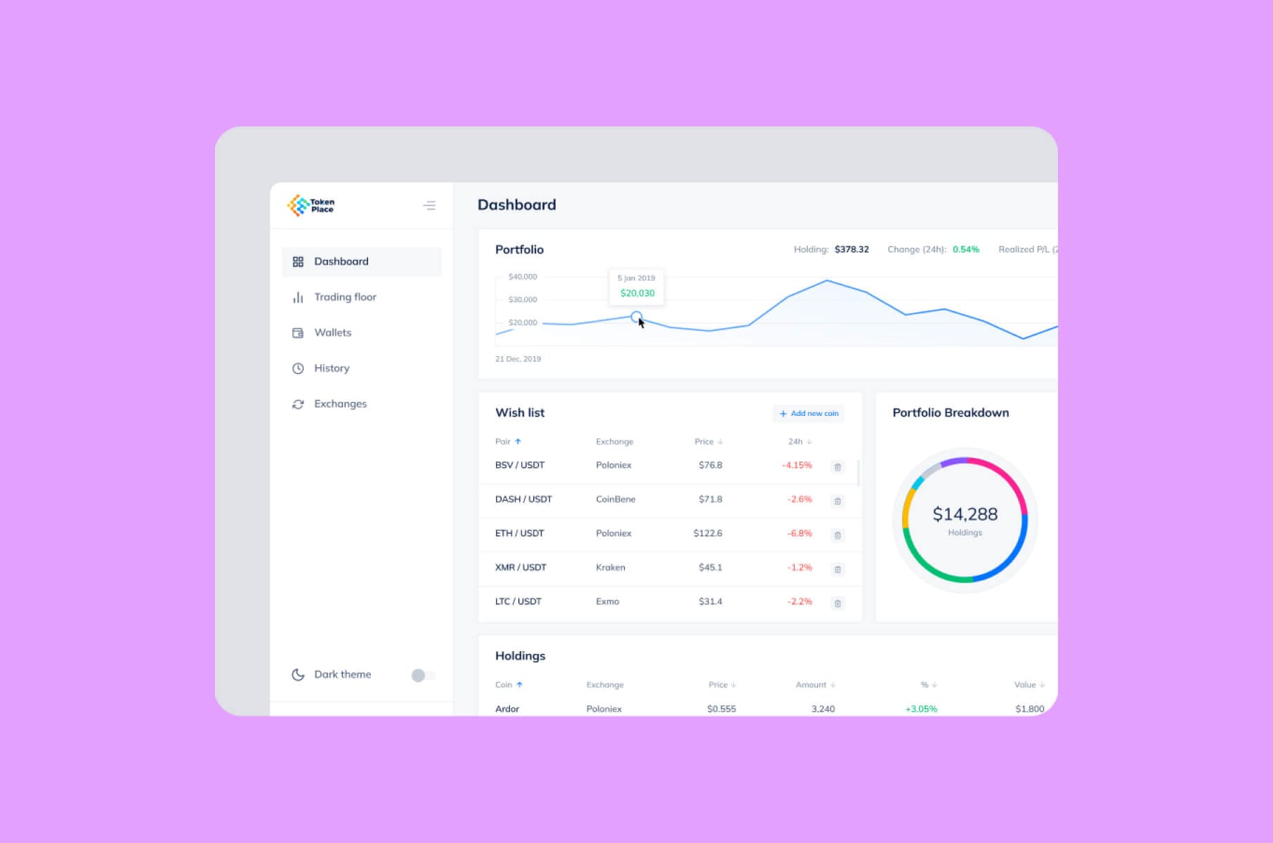 TokenPlace Web3 design. Balance between transparency and simplicity