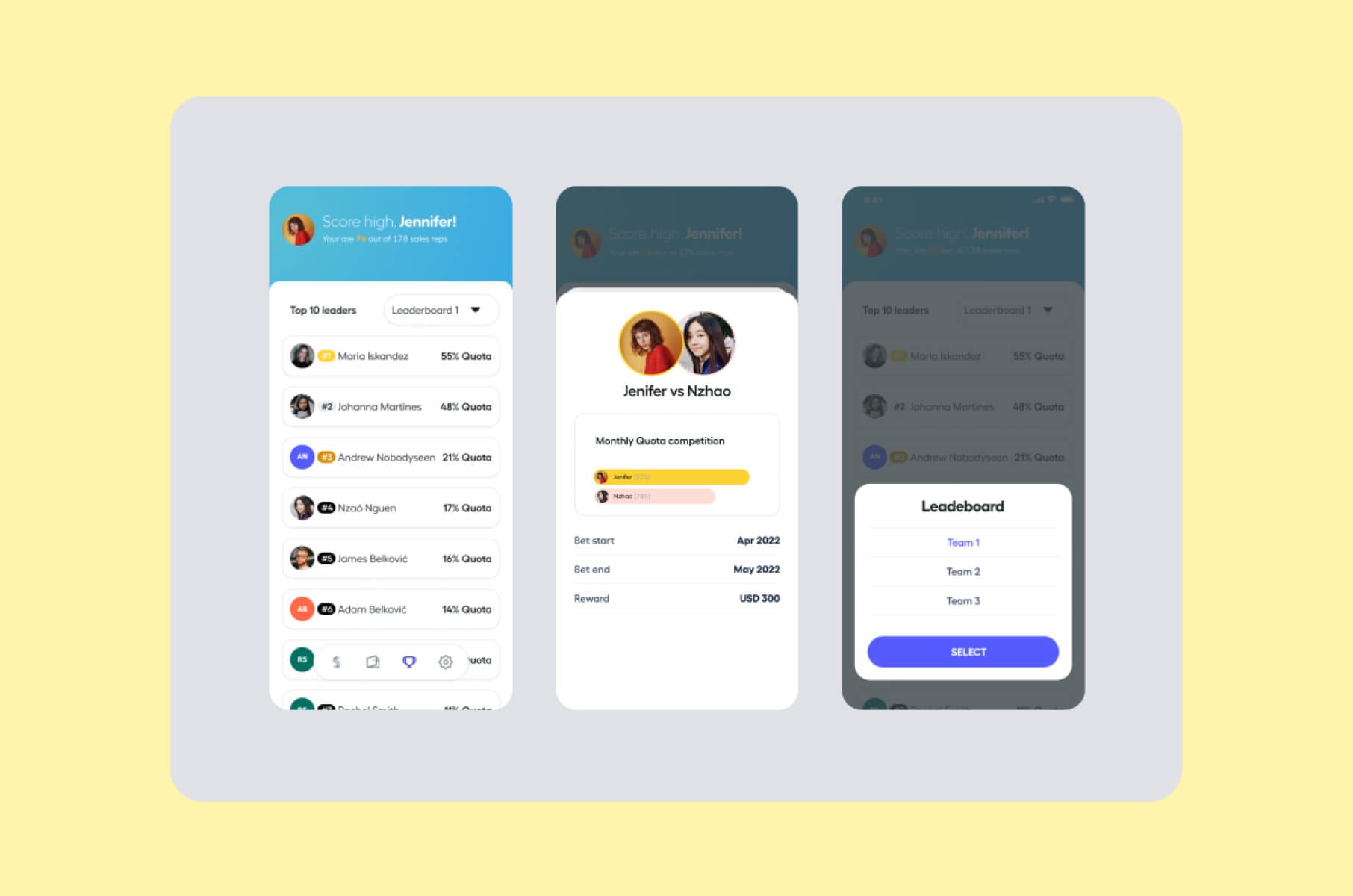 Gamification in fintech. Spiff app with leaderboards
