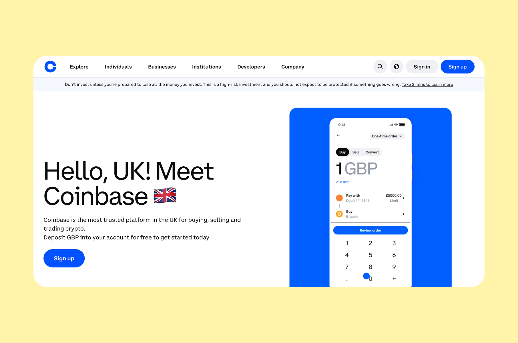 Best Web3 websites: Coinbase and audience segmentation in header